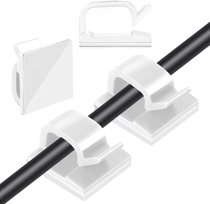 3/4 in Adhesive Cable Clips, 60pcs Outdoor Light Clips, Cord Clips, Sturdy Wire Clips, Finisher Wire Clamp for Home, Car, Office Wire Management Clips (White, 3/4"-60PCS)