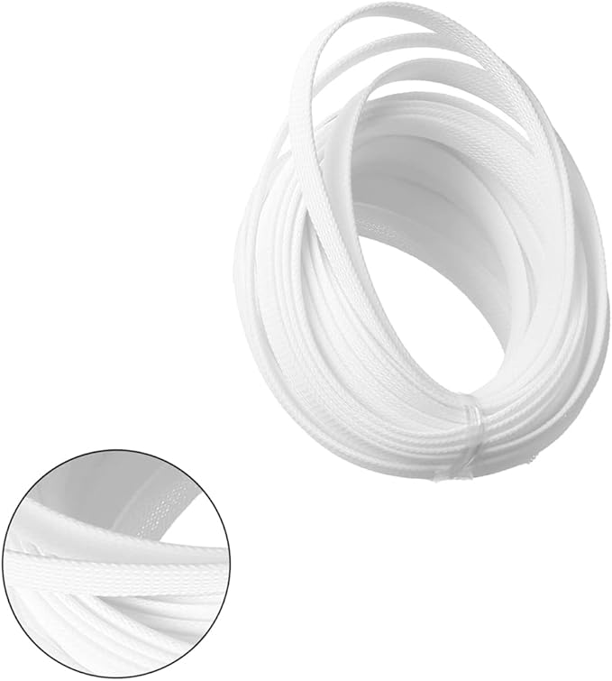 Aicosineg 32.8FT 0.44inch Cable Sleeves Braided Sleeving PET Wire Loom Tubing Cables Wrap Protector for HiFi Audio and Video Headphone Cable Protect Wires from Chewing of Pets White