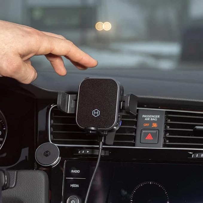Fast Wireless Car Charger Mount 2.0 Mini Grip Cradle for iPhone 13 Onwards, Samsung Galaxy Z Flip/Fold & Qi-Enabled Devices, 15W Charging, Auto-Clamping, Dash Vent Mount - 20W PD Included