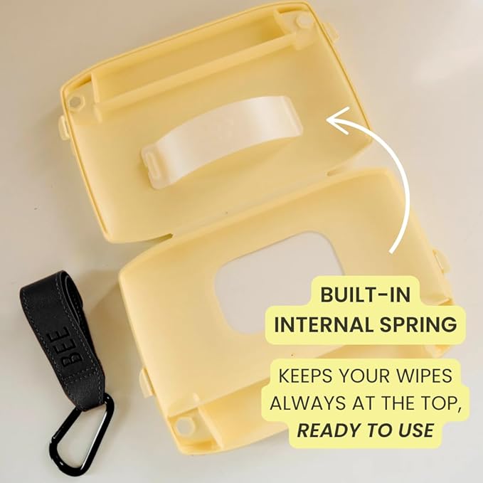 Bee Babe Co. On-The-Go Wipes Dispenser, Travel Wipes Case, Includes Temporary Trash Compartment, Must Have Diaper Bag Accessories, Car Trash Can, Reusable Baby Wipes Holder, Portable Wipe Dispenser