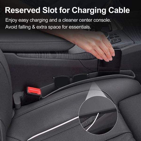KM Legend 2 PCS Black Car Seat Gap Filler Organizer with Free Cleaning Brush, Multifunctional Storage Box with Reserved Data Cable Charging Port, Universal Fit for Cars and SUVs