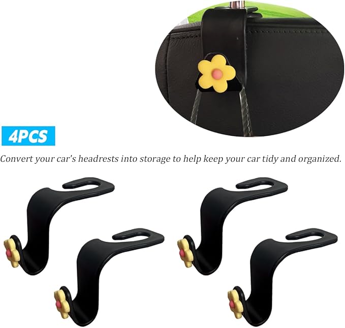 BESULEN Car Seat Headrest Hook, 4PCS Vehicle Seatback Organizer Hanger, Auto Seat Back Storage Hook for Grocery Bag Purse Handbag Umbrella, Universal Interior Accessories for Most Cars (Light Yellow)