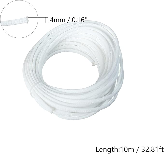 Aicosineg 32.81ft PET Flexible Braided Cable Sleeve 0.16inch Width Wire Loom Sleeving and Organizer Flexible Wire Mesh Sleeve Wrap Protector for TV Audio PC Cords from Pets Chewing White