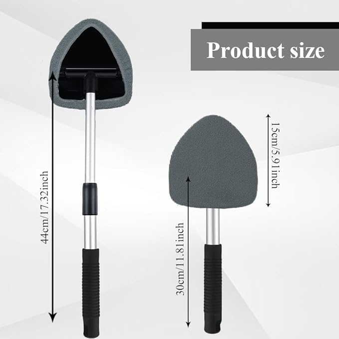 Windshield Cleaning Tool, Car Window Cleaner, Windshield Cleaner with 4 Washable Reusable Microfiber Pads and Extendable Handle, Auto Glass Wiper Cleaning Kit Universal for Car (Gray)