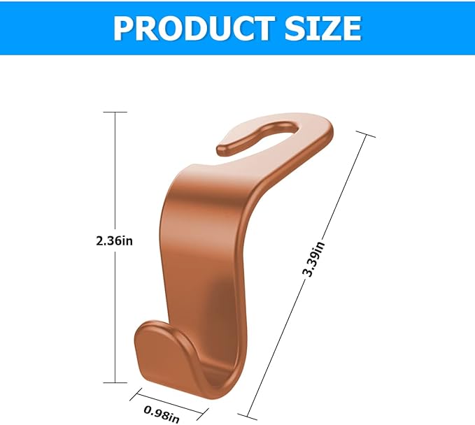 8sanlione Car Back Seat Headrest Hooks, 4PCS Vehicle Backseat Storage Organizer Hanger, Multifunctional Auto Headrest Hidden Hook Universal for Handbag Purse Backpacks Bags and Groceries (Brown)