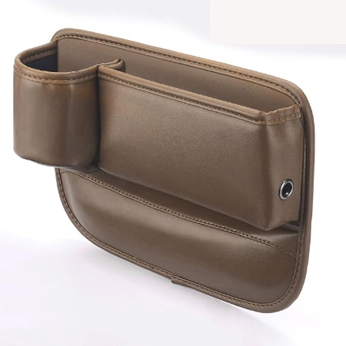 Car Seat Gap Filler Organiser for Land Rover Range Rover Sport III 2022-2025, Car Gap Box Leather Adjustable with Cup Holder Car Accessories,Main Driver Brown