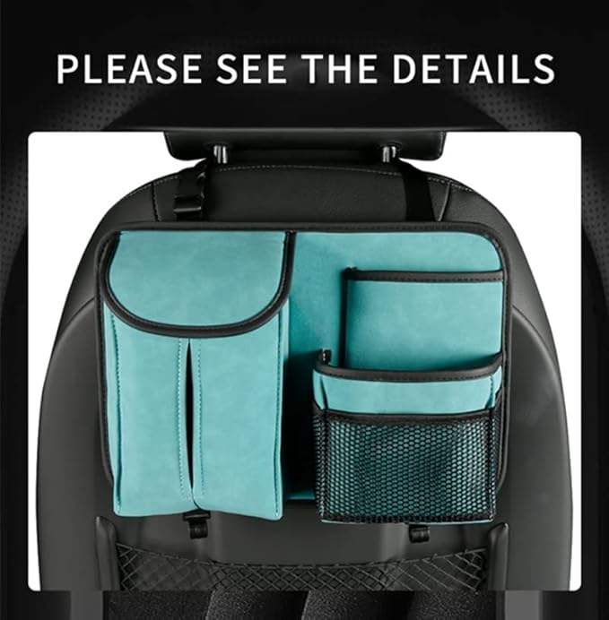 JEYODA Car Seat Back Organizer Large Capacity Car Seat Back Storage Bag with Hook Suede Car Tissue Box (Blue)