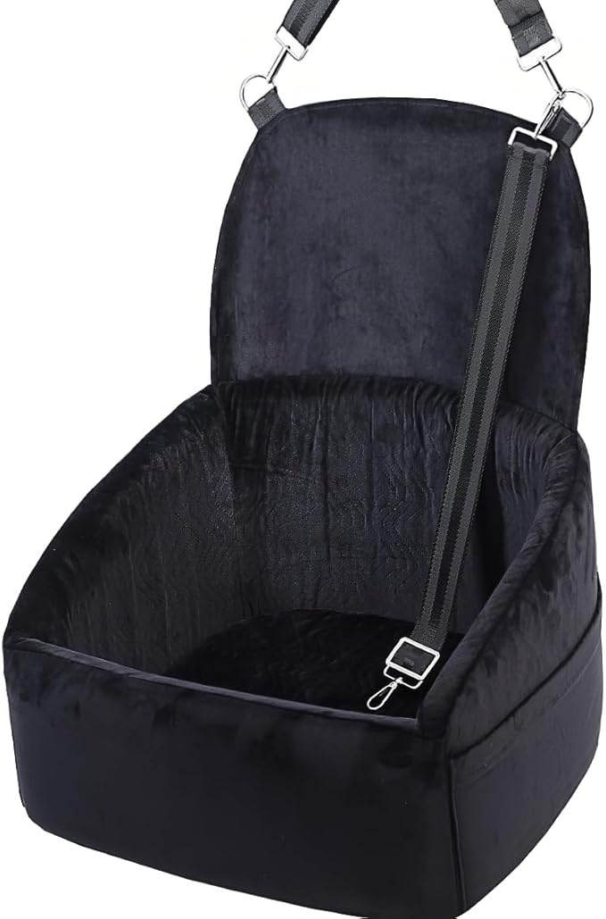 NUPIDA Dog Car Seat for Small Medium Dogs, Dog Booster Seat with Extendable Backrest, Pet Portable Car Seats up to 30 lbs, Washable Travel Bed with Storage Pockets and 2 Safety Leashes, Black