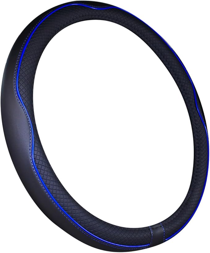 Mayco Bell Small Size Steering Wheel Cover Anti-Slip,Safety,Soft,Breathable,Durable,Full Surround,Comfortable Grip Microfiber Leather (14-14.25 inch,Black Dark Blue)