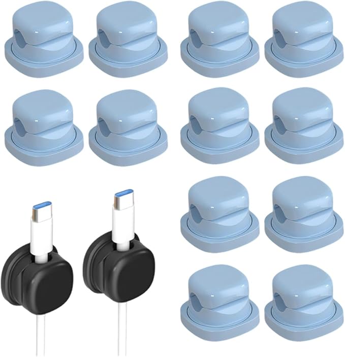 Upgrade Magnetic Cord Organizer Holder, Cord Holder for Nightstand, Adhesive Wire Cable Clips Management Kit for Phone Charger, Computer, Office, Home, Desk, Nightstand (Blue, 12 Packs)