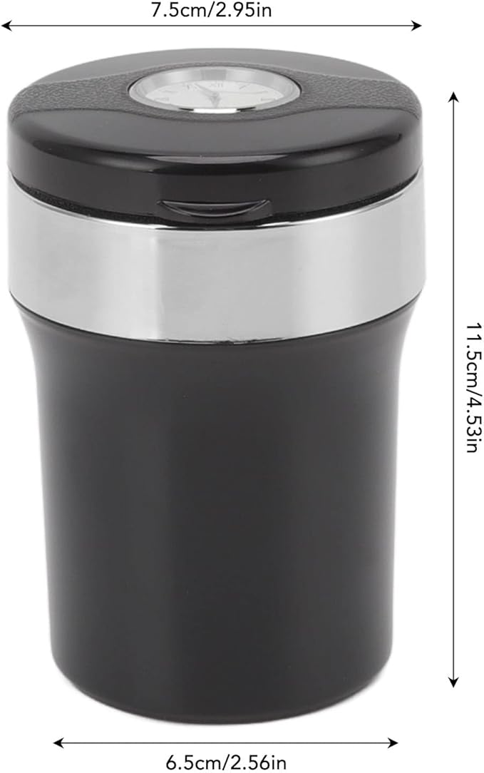 Fdit Portable Car Ashtray for Vehicles, Mini Car Trash Can with Detachable Lid, Detachable Ash Tray Stainless Steel Inside for Outdoor Travel, Home Use (Black Silver)