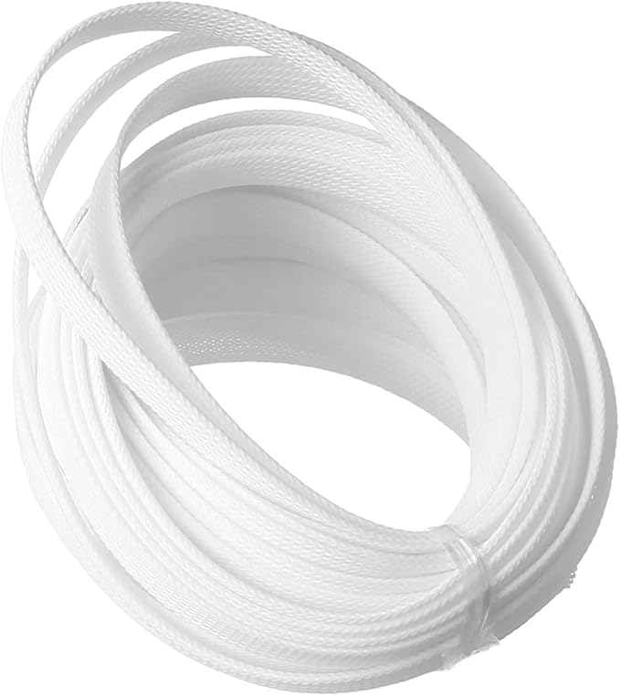 Aicosineg 32.8FT 0.44inch Cable Sleeves Braided Sleeving PET Wire Loom Tubing Cables Wrap Protector for HiFi Audio and Video Headphone Cable Protect Wires from Chewing of Pets White