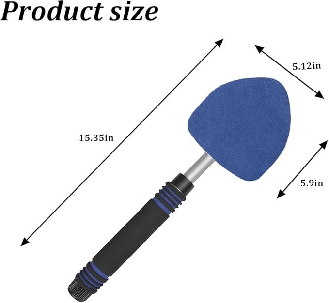 HZEL Car Windshield Cleaner Tool with Extendable Handle, Vehicle Glass Wiper Window Cleaning Tool with 2 Reusable Microfiber Pad, Auto Windscreen Detailing Cleaner Kit, Universal Fit (Triangle Blue)