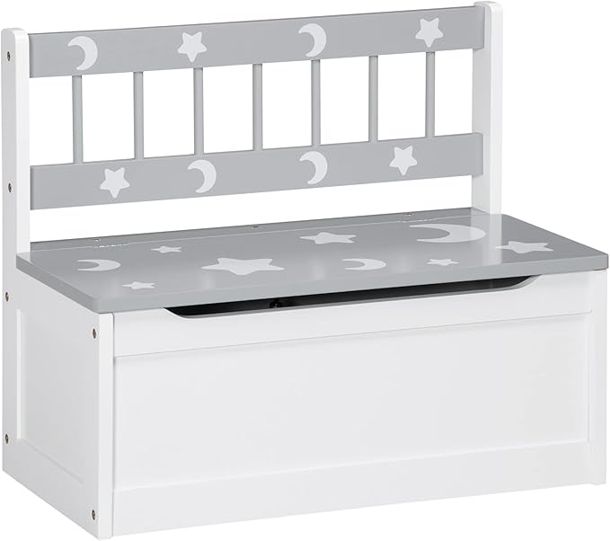 Qaba Toddler Toy Box Storage Bench with Large 27 Liter Interior, Kids Storage Bench Seat with Storage for Toddler Playroom Furniture, Kids Bedroom Furniture, Toy Organizer and Storage Bin, Gray