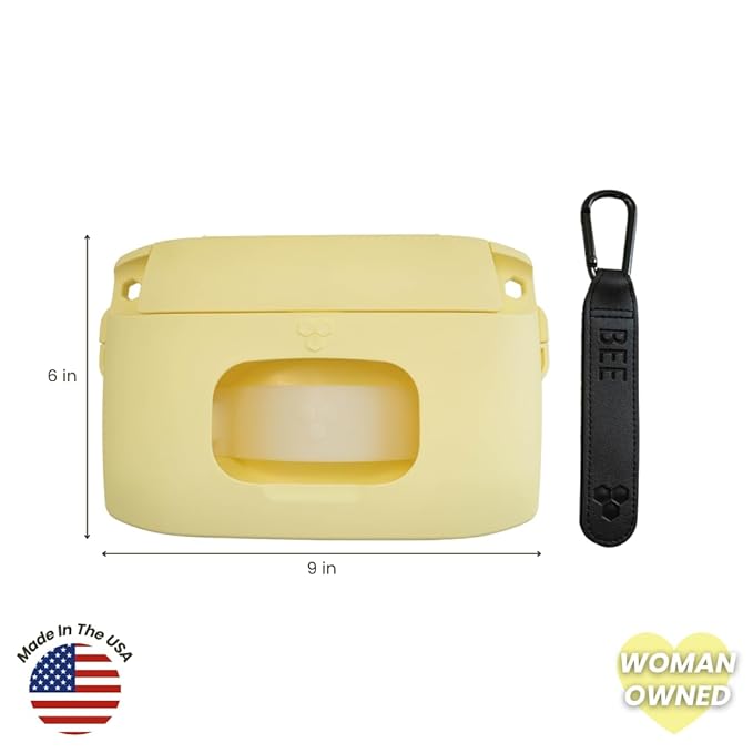 Bee Babe Co. On-The-Go Wipes Dispenser, Travel Wipes Case, Includes Temporary Trash Compartment, Must Have Diaper Bag Accessories, Car Trash Can, Reusable Baby Wipes Holder, Portable Wipe Dispenser