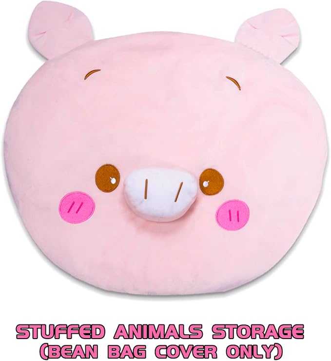 CUEBEAR Stuffed Animal Storage Bean Bag Chair Cover for Kids Pink Pig Plush Bean Bag Chair for Girls Large Size Toy Organizer Cover Only Without Filling