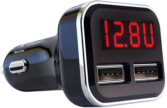 4.8A 24W Dual USB Car Charger Volt Meter Car Battery Monitor with LED Voltage & Amps Display in Red LED, Cigarette Lighter Voltage Meter, Compatible with iPhone 15 Pro Max Samsung Galaxy S24