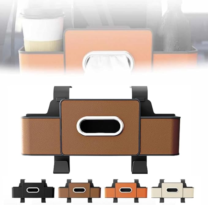 3-in-1 Car Backseat Organizer with Cup Holder, Tissue Box, Trash Bin & Hooks,2026 Multifunctional Back Seat Car Organizer for Hold Phones, Snacks, Drinks, and Handbags (Brown)