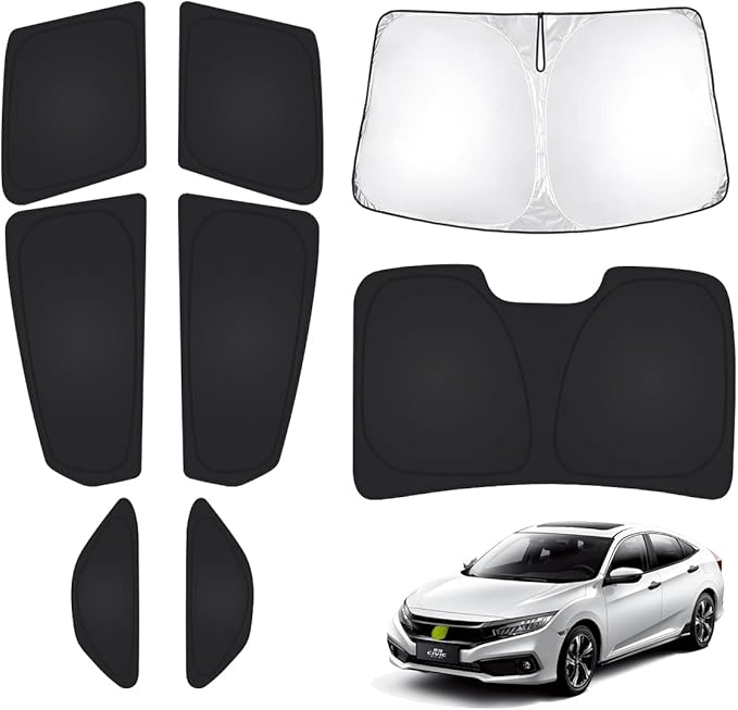 T TGBROS Windshield Sun Shade for Honda Civic 2016-2021 Car Window Shades Thicken UV Block and Blackout Privacy Foldable Sunshades 8PCS Accessories Keep Cool Sun Visor Covers
