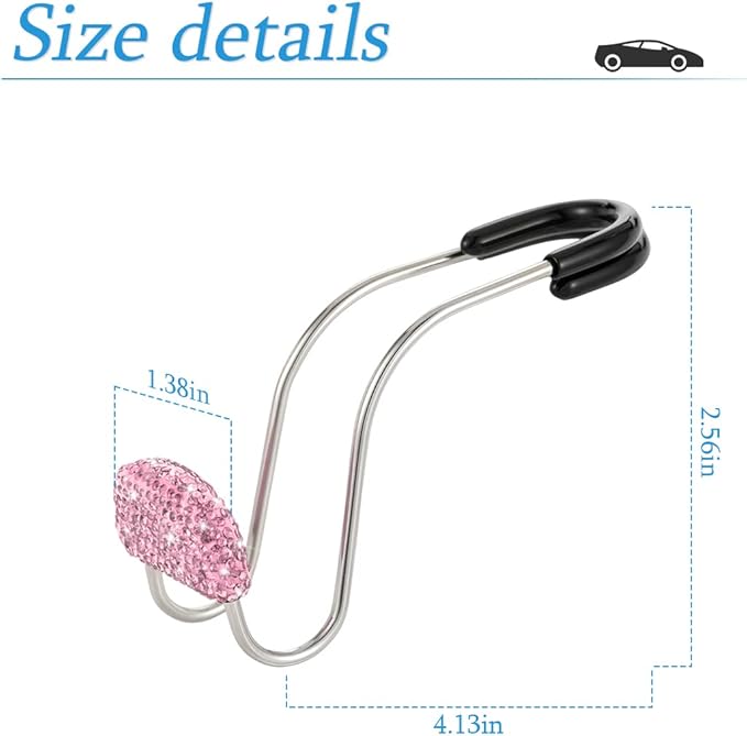 AUCELI Car Headrest Hook, 2 Pack Bling Backseat Organizer Hanger for Purse Clothes Grocery Bag, Rhinestones Auto Headrest Storage Holder, Universal Car Seat Accessories for Most Vehicle (Pink)