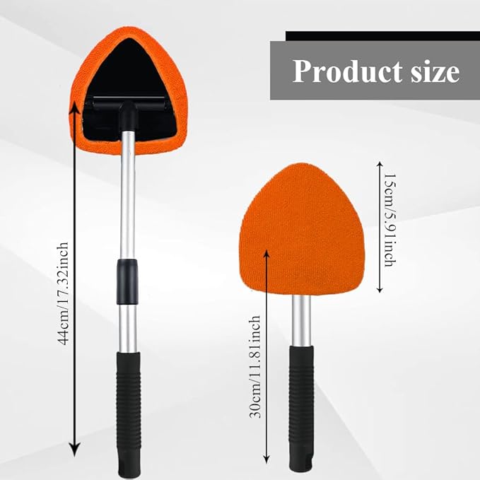 Windshield Cleaning Tool, Car Window Cleaner, Windshield Cleaner with 4 Washable Reusable Microfiber Pads and Extendable Handle, Auto Glass Wiper Cleaning Kit Universal for Car (Orange)