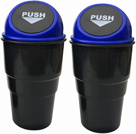Car Trash Can with Lid, Automotive Cup Holder Mini Vehicle Garbage Can Trash Bin for Car Office Home Bedroom (Blue 2 Pack)