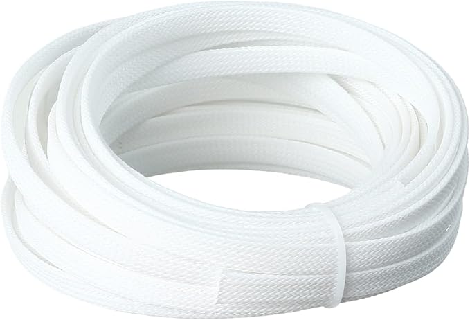 Aicosineg 32.81ft PET Flexible Braided Cable Sleeve 0.33inch Width Wire Loom Sleeving and Organizer Flexible Wire Mesh Sleeve Wrap Protector for TV Audio PC Cords from Pets Chewing White