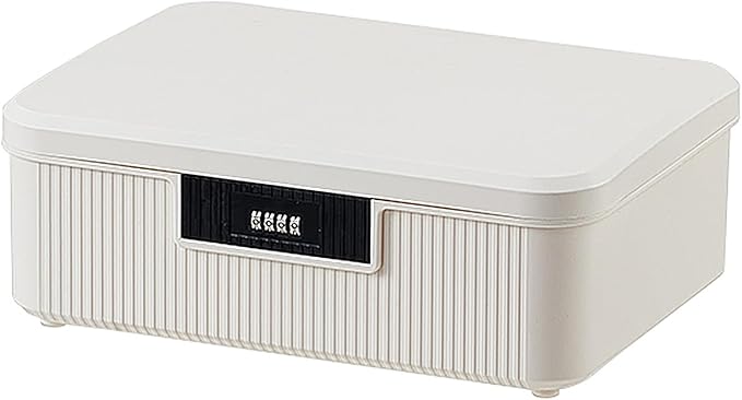 Lockable Storage Container Bin, 4.2 Gallon Capacity Organizer Box with Combination Lock, Heavy Duty Plastic Trunk, Usable As Item Organizer Or Office File Storage(White)