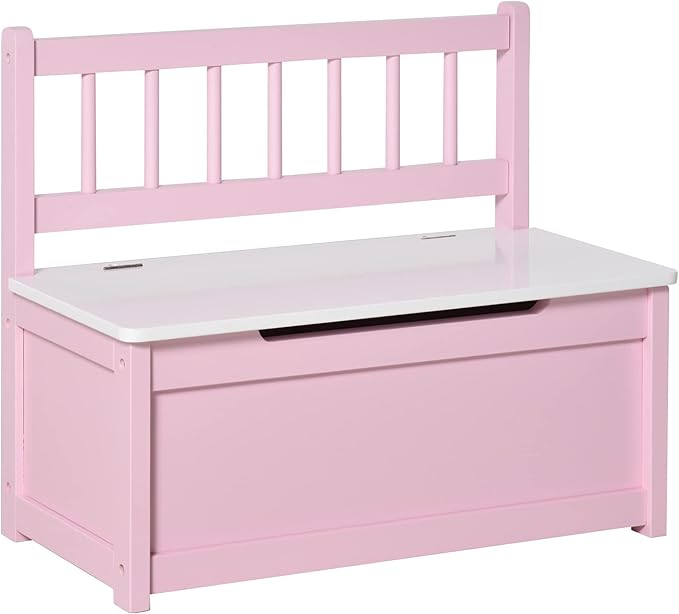 Qaba Toddler Toy Box Storage Bench with Large 27 Liter Interior, Kids Storage Bench Seat with Storage for Toddler Playroom Furniture, Kids Bedroom Furniture, Toy Organizer and Storage Bin Pink