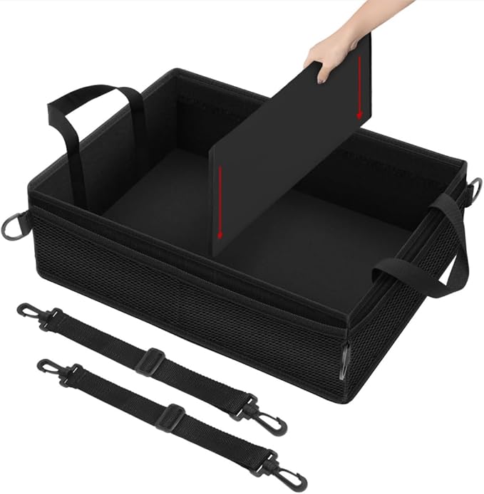 Under Seat Truck Organizer Storage Box with Removable Divider & 4 Storage Mesh Bag,Collapsible Trunk Organizer for Car, SUV, Truck, or Van(Full Size Trucks)
