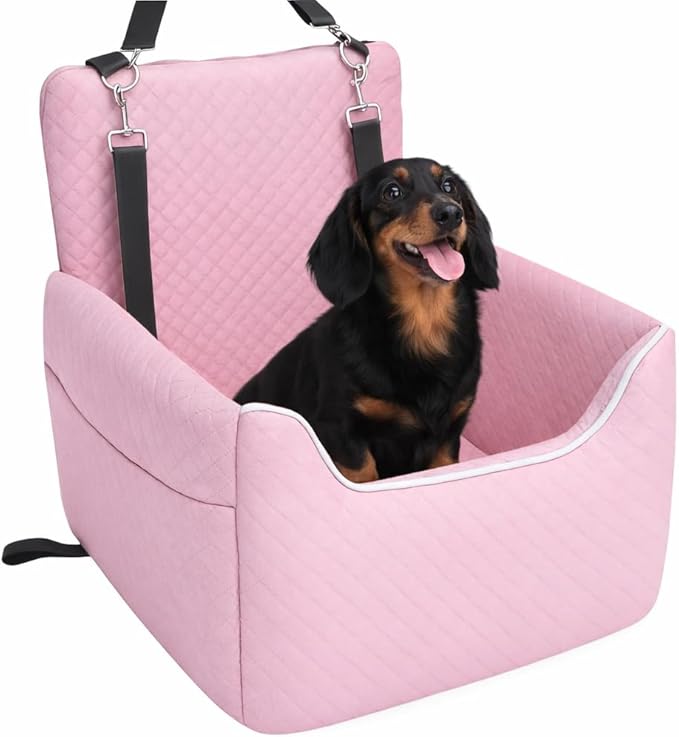 ALL GOOD PET SUPPLIES Dog Car Seat for Small/Medium Dogs Under 35lbs, Soft Booster Car Seat with Detachable Washable Cover and Cushion, Puppy Dog Car Bed, Pink