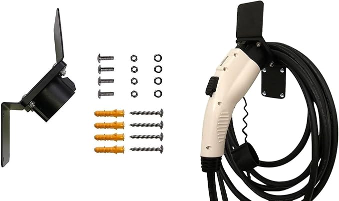 EVSE EV PHEV Electric Vehicle Charger Charging Cord Hanger and Plug Nozzle Dock Holster Holder Compatible with SAE J1772 Angle Heavy Duty Steel Cable Organizer Hook