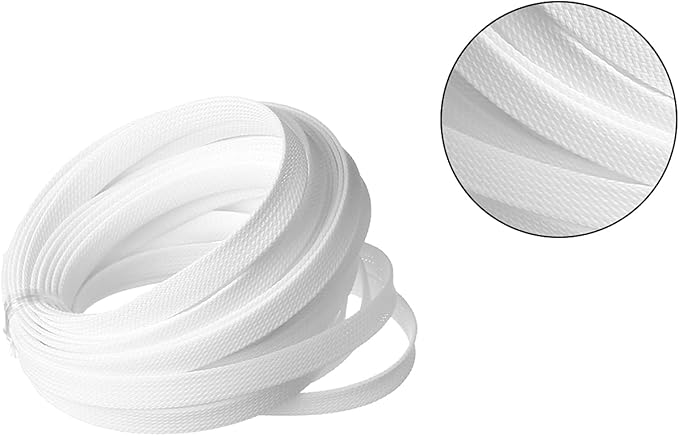 Aicosineg 32.8FT 0.44inch Cable Sleeves Braided Sleeving PET Wire Loom Tubing Cables Wrap Protector for HiFi Audio and Video Headphone Cable Protect Wires from Chewing of Pets White