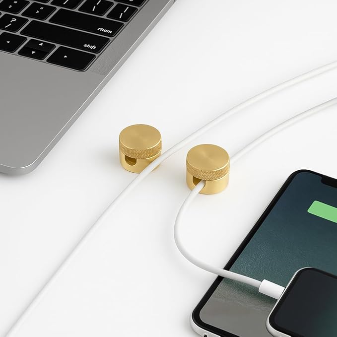 Gold Cord Organizer (2-Pack): Premium Aluminum Cable Organizer - Luxury Gold Cable Clips, Strong 3M Adhesive Cord Holder for Nightstand, Desk & Car - Sleek Cable Anchors Design