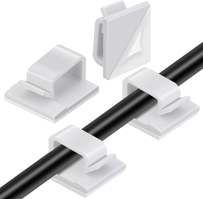 Segarty White Wire Clips Adhesive, 100PCS Self Adhesive Cable Clips, Cord Organizer, Wire Management Flat Ethernet Cable Holder Clamps Sticky Cable Tie Holder for Wall, Car, Office and Home Desk