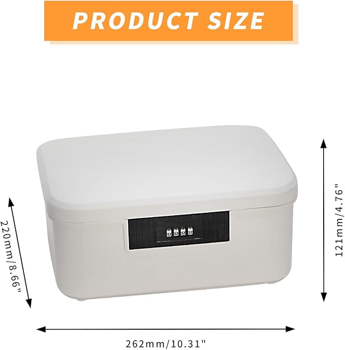 Lockable Storage Container Bin, 2.3 Gallon Capacity Organizer Box with Combination Lock, Heavy Duty Plastic Trunk, Usable As Item Organizer Or Office File Storage(White)