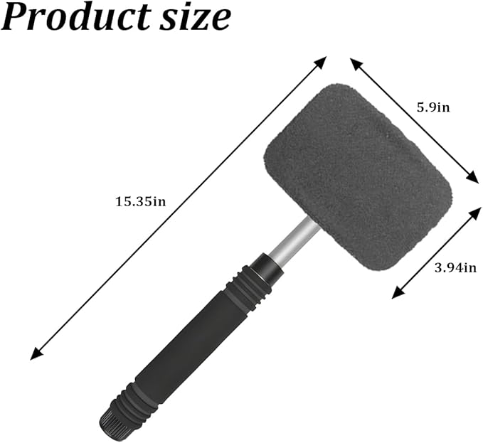 HZEL Car Windshield Cleaner Tool with Extendable Handle, Vehicle Glass Wiper Window Cleaning Tool with 2 Reusable Microfiber Pad, Auto Windscreen Detailing Cleaner Kit, Universal Fit (Square Gray)
