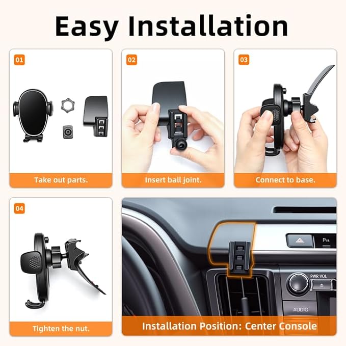 Phone Holder for Rav4 (2013-2018), 360° Adjustable Dashboard Phone Mount, Hands Free Mobile Holder for Toyota Rav4, Car Mount for iPhone, Samsung & Android, Uber Accessories for Car, Black