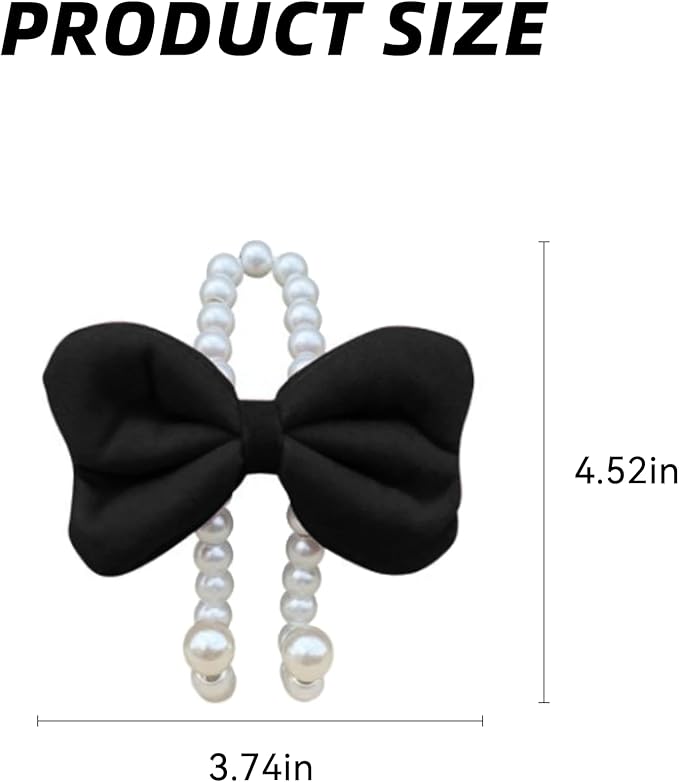 2 PCS Elegant Pearl Car Seat Headrest Hook, Cute Car Seat Hook Hanger Storage Organizer for Handbag Purse, Interior Decoration Headrest Hanger for Women (2PCS Black Bow)