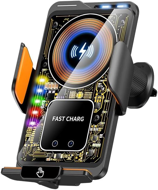 Wireless Car Charger & Phone Mount - 15W Auto-Clamping Air Vent Holder for iPhone 17/16/15/14, Samsung Galaxy S24/S23/S22, etc，66W High Power with Magnetic Suction Adapter (transparent white)