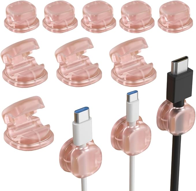 Magnetic Cable Organizer, 2026 New Cord Organizer Holder Clips Strong Adhesive Cable Cord Keeper [Smooth Adjustable] Hide Wire Cord Organizer for Nightstand Kitchen Car Office (Pink 12PCS)