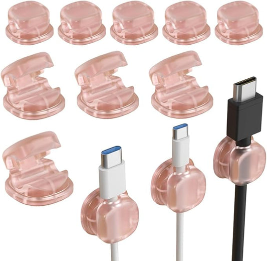 Magnetic Cable Organizer, 2026 New Cord Organizer Holder Clips Strong Adhesive Cable Cord Keeper [Smooth Adjustable] Hide Wire Cord Organizer for Nightstand Kitchen Car Office (Pink 12PCS)