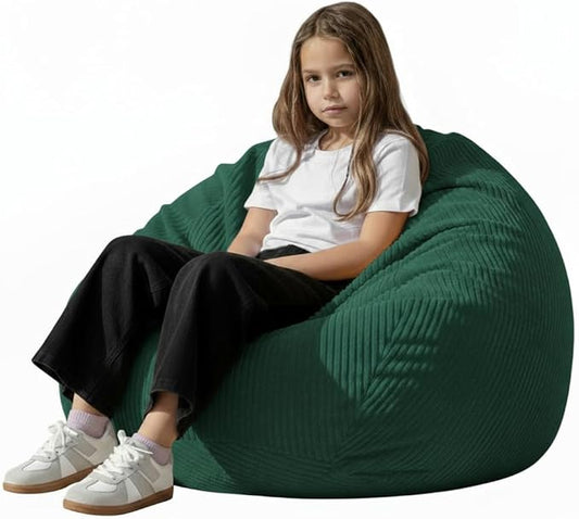 Stuffed Animal Storage Bean Bag Cover (No Filler), Corduroy Kids & Toddler Bean Bag Chair for Teens & Adults, Toy Storage Organizer, Comfy Sofa for Playroom (Dollar Green, Kids (Cover Only）)