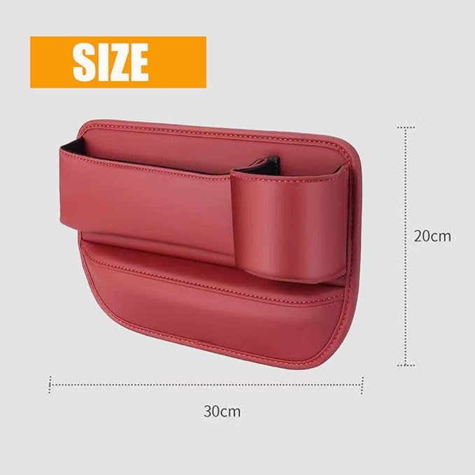 Car Leather Cup Holder Gap Bag for Mobile Phones Glasses Keys Cards Seat Gap Storage Box (2 Pack, Red)