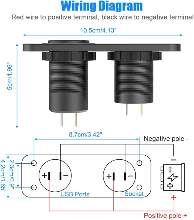 4 Port 12V USB Outlet Marine Switch Panel 12 Volt Plug, Dual PD30W and Dual QC18W USB Ports Car Charger with Switch, Waterproof 150W Cigarette Lighter Socket 2 in 1 DIY Kit for Car Marine Boat RV ATV
