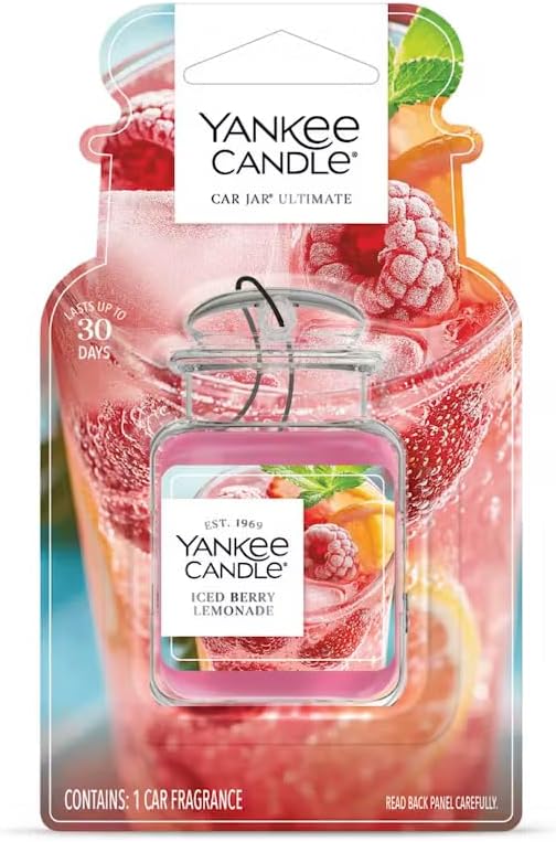 Yankee Candle Paper Car Jar, Iced Berry Lemonade, Hanging Automotive Air Freshener for Odor Neutralizing and Long Lasting Car Fragrance, Refreshing Summer Scent, 1 Count (Pack of 10)