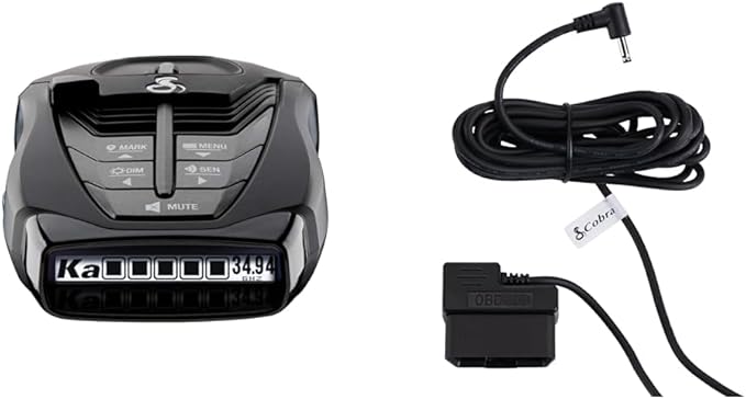 Cobra RAD 480i Laser Radar Detector + OBDII Power Cord Bundle – Long Range Detection, Bluetooth, Apple CarPlay and Android Auto Compatible, Front and Rear Detection, Digital Signal Processing, Black