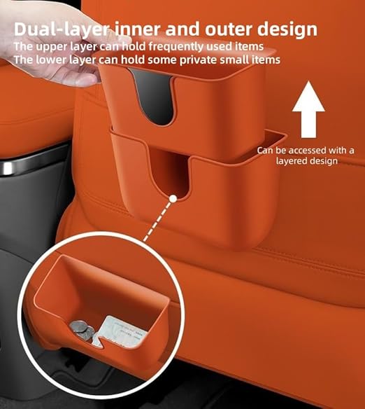 Car Trash Can Storage Pockets - 100% Leak-Proof Organizer,Car Seat Back and Door Hanging Storage,Two Levels Above and Below (White)