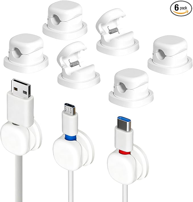Rotatable Cord Holder for Nightstand, 2026 New 360°Rotating Magnetic Cable Clips, Strong Adhesive Cord Organizer for Phone, Home, Car, Office Desk Accessories (6, White)