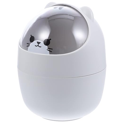 Homoyoyo Cartoon Desktop Trash Can with Lid Desktop Trash Can Cute Cartoon Table Garbage Storage Can Desktop Mini Kawaii Cute Trash Bin Mini Trash Bin with Shake Lid for Desk Car Office Kitchen- White